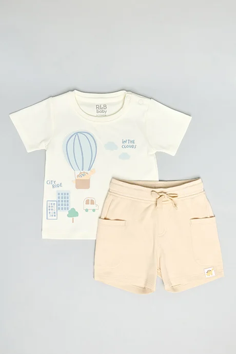 أر أند بي Appliqued T-Shirt & Shorts Set