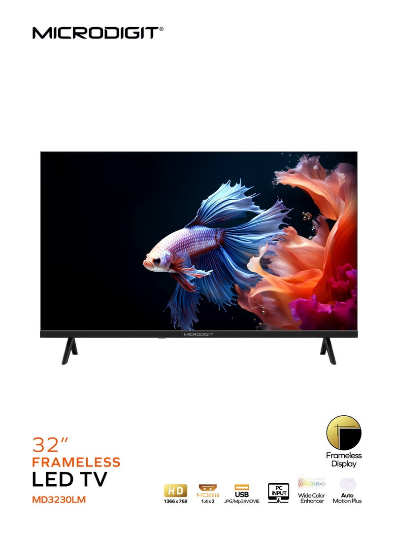 Microdigit 32-Inch Framless Full HD LED TV,  HDMI,USB, PC Input, Auto Motion Plus MD3230LM Black - Image 1