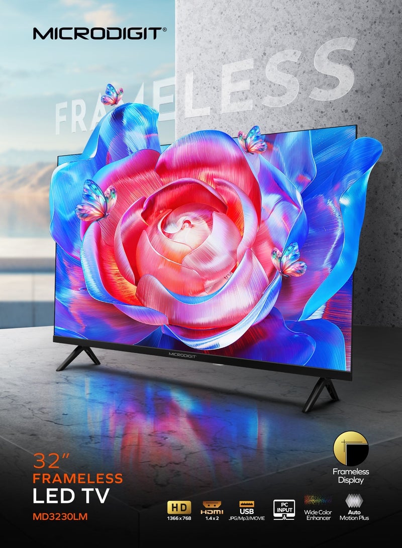 Microdigit 32-Inch Framless Full HD LED TV,  HDMI,USB, PC Input, Auto Motion Plus MD3230LM Black - Image 2