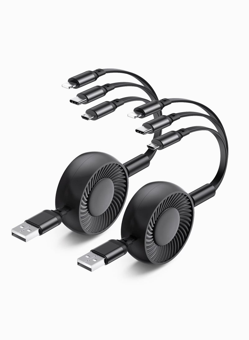 3in1 Retractable USB Charging Cable Fast Charge for TypeC MicroUSB iPhone Samsung LG 2Pack - Image 1