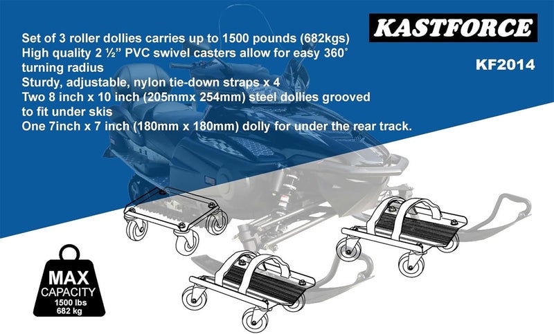 KASTFORCE Snowmobile Dolly Heavy Duty Carries up to 1500 lbs (682 kg) V-Slide with 2.5” Nylon Swivel Casters Rubber Pad Protecting Skis and 2 Pairs of Heavy Duty Straps Firmly Attaching on Skis KF2014 - Image 3