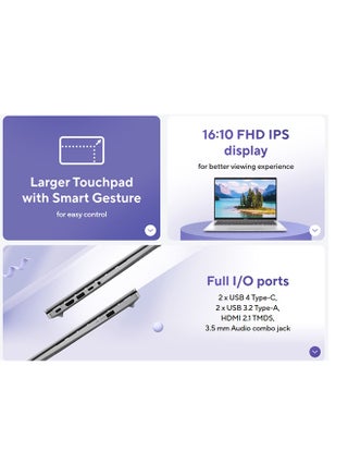 Vivobook 14 Laptop With 14 Inch WUXGA (1920 x 1200) Display 60Hz, Qualcomm Snapdragon X Processor /16GB RAM DDR5/512GB SSD/Windows 11 Home/ English/Arabic Quiet Blue - view 5
