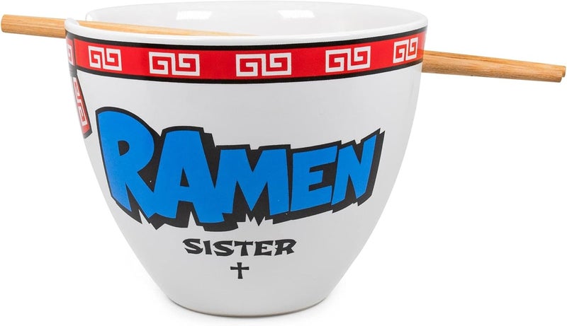 Boom Trendz Bowl Bop Ramen Sister Nun Japanese Ceramic Dinnerware Set  Includes 16Ounce Noodle and Wooden Chopsticks Asian Food Dish For Home  Kitchen Funny Religious Gift Snack Collectible Red - Image 3