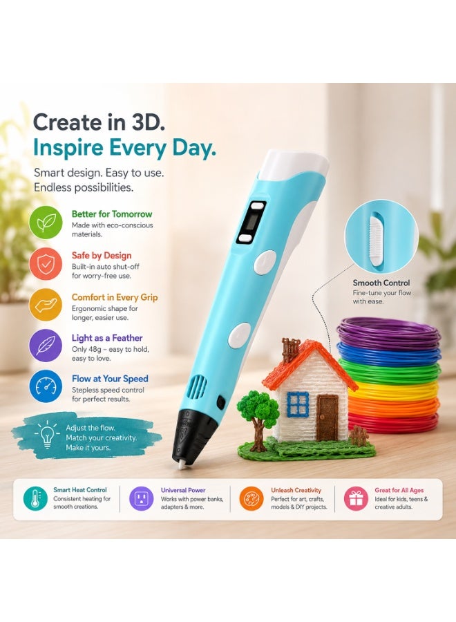 EVERSTRIDE 3D Printing Drawing Pen for Kids 10+ Years | DIY 3D Art Pen with 1.75mm Plastic Filament | Multi-Functional Home Use Creative Toy | Multicolor Educational Birthday Gift - Image 3