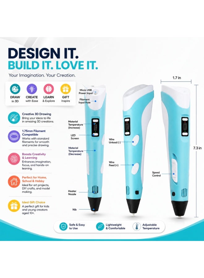 EVERSTRIDE 3D Printing Drawing Pen for Kids 10+ Years | DIY 3D Art Pen with 1.75mm Plastic Filament | Multi-Functional Home Use Creative Toy | Multicolor Educational Birthday Gift - Image 4