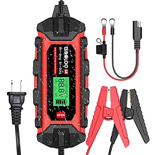 GOOLOO S4 4 Amp Car Battery Charger Automotive, 6V/2A 12V/4A Smart Trickle Charger Maintainer with Supply Mode, Automatic Motorcycle Battery Charger for Truck Lawn Mower RV Boat Lead-Acid Battery - Image 1