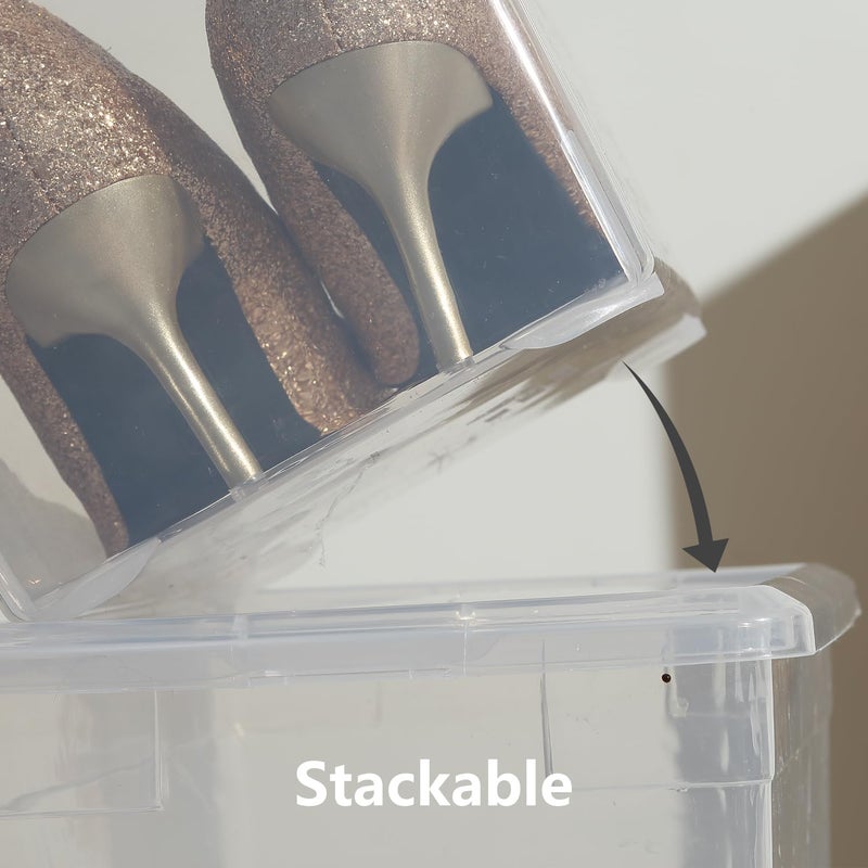 novelinks 12 Pack 6QT Plastic Storage Bins with Lids, Stackable Clear Containers with Latches, Durable Nestable Boxes for Office, Home, Garage, Shoes Organization - Image 5