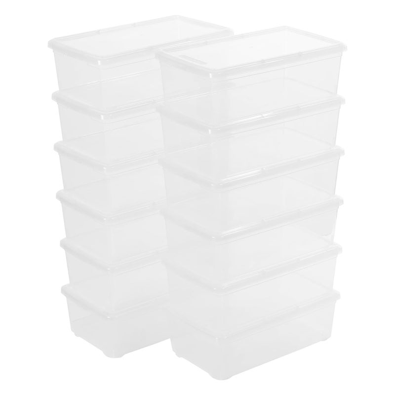 novelinks 12 Pack 6QT Plastic Storage Bins with Lids, Stackable Clear Containers with Latches, Durable Nestable Boxes for Office, Home, Garage, Shoes Organization - Image 1