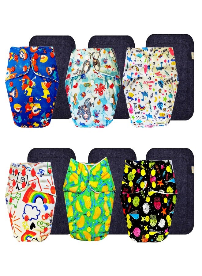 Dumbledo Premium Cloth Diaper with Black Insert (Pack of 6) | Snug Fit | Breathable | Quick Dry | Perfect for Indian Summers | 3 Months - 3 Years | Unisex Baby - Image 1