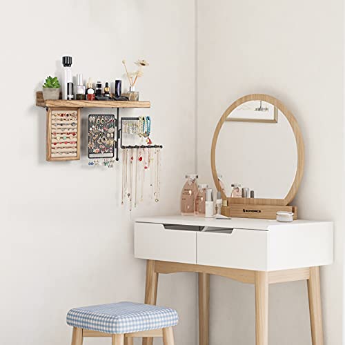 SOLIMINTR Hanging Jewelry Organizer Wall Mount with Rustic Wood Shelf, Ring Display Box, Ear Studs Earring Holder, Rotating Necklace Holder Organizer - Image 5