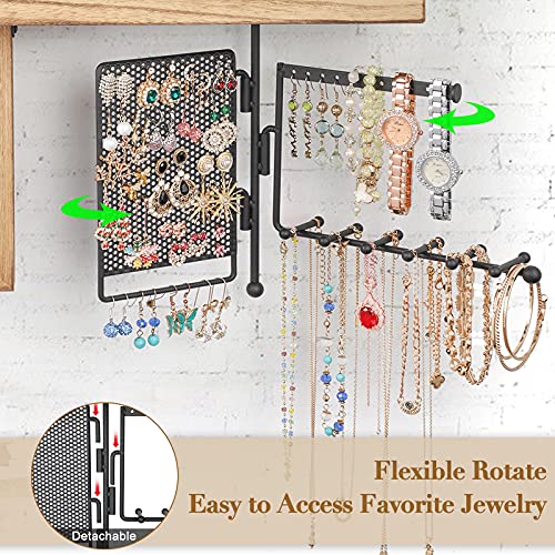 SOLIMINTR Hanging Jewelry Organizer Wall Mount with Rustic Wood Shelf, Ring Display Box, Ear Studs Earring Holder, Rotating Necklace Holder Organizer - Image 3