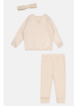Lily & Jack Toddlers Girl  3 Piece Graphic Print Sweatshirt And Sweatpants And Headband Set, Tan Combo  - Image 2