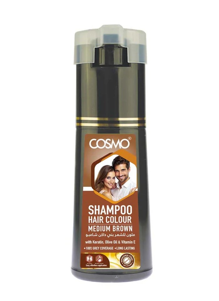 COSMO Cosmo Hair Colour Shampoo Medium Brown 180ml for Men and Women 