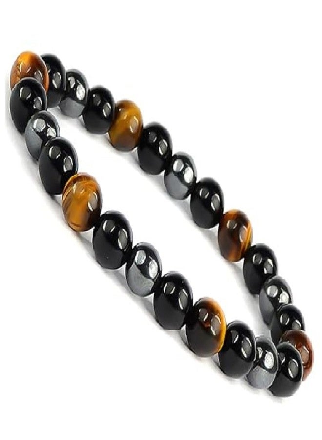 Trishakti PRODUCTS - The life healing products Triple Protection Combined Tiger Eye Hematite Black Obsidian Bracelet for Vastu Feng Shui Chakra Aura Personal Reiki Healing Crystals - Image 3