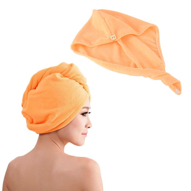 Microfiber Hair Dry Cap Colorful Super Absorbent Quick Dry Hair Towel for Women Long Hair Wrap Cap Bathroom Showering, Quick Dry, Hair Turban for Wet & Curly Hair (Orange) - Image 1