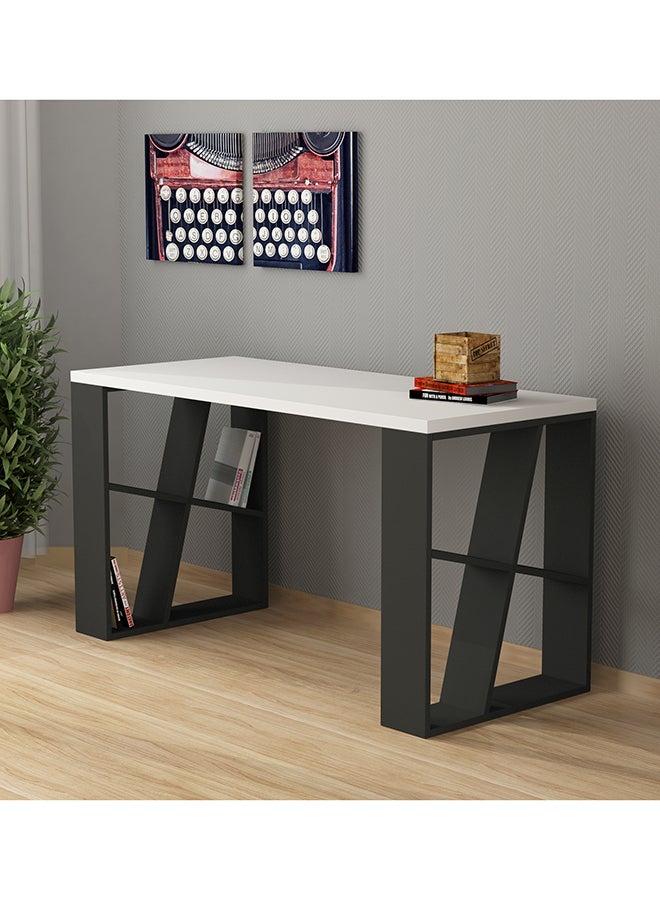 Honey Modern Working Table With Storage Study Desk For Home Study Room Office With Open Shelf Simple Design  60X75X137 Cm White/Dark Grey