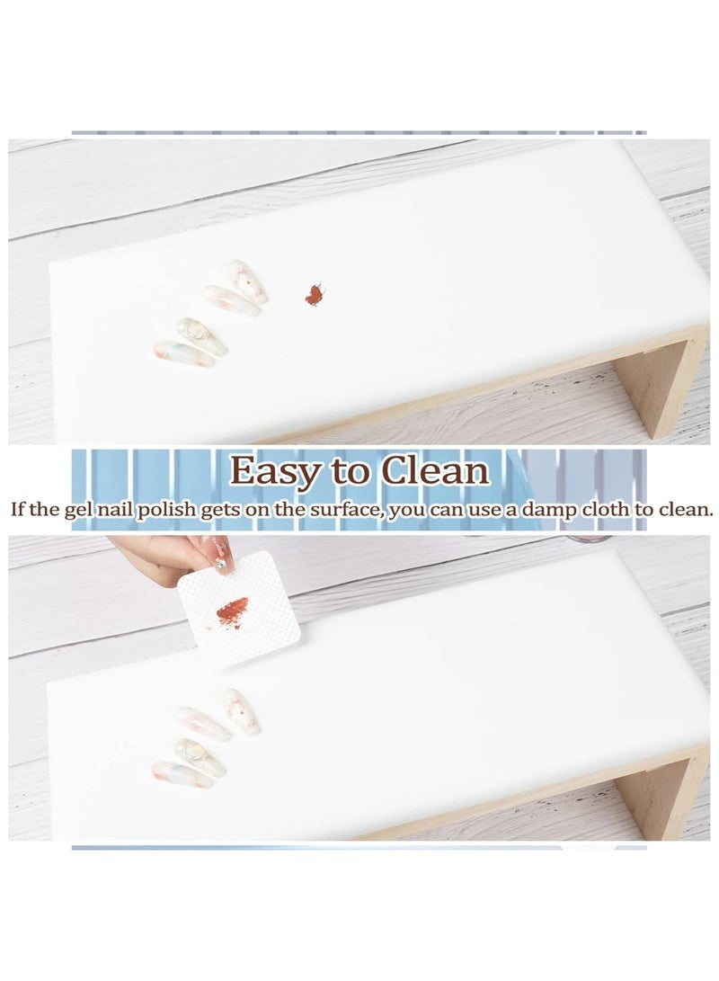 SYOSI وسادة دعم الذراع للأظافر، حامل يد احترافي لتجميل الأظافر مع إسفنجة ناعمة وجلد ميكروفايبر، قاعدة خشبية صلبة دعم ذراع غير قابلة للانزلاق لمتخصصي الأظافر ومستلزمات الصالون، أبيض - Image 5