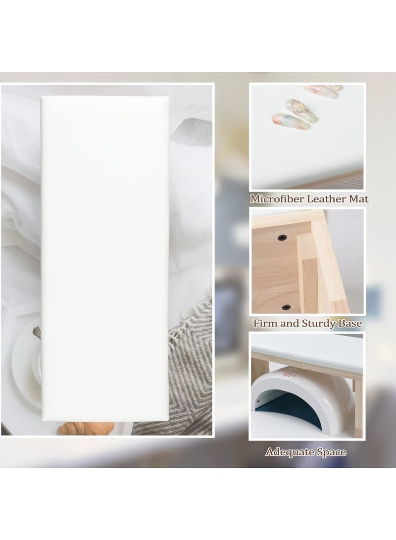 SYOSI وسادة دعم الذراع للأظافر، حامل يد احترافي لتجميل الأظافر مع إسفنجة ناعمة وجلد ميكروفايبر، قاعدة خشبية صلبة دعم ذراع غير قابلة للانزلاق لمتخصصي الأظافر ومستلزمات الصالون، أبيض - Image 4