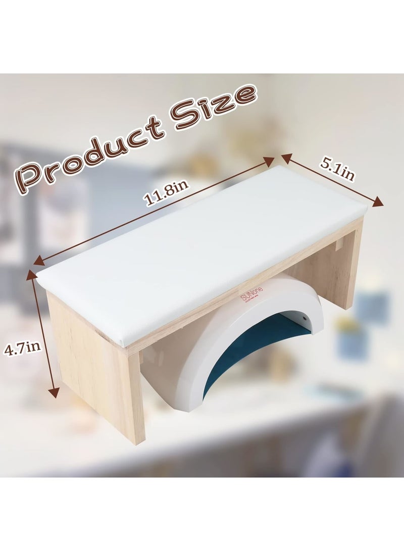 SYOSI وسادة دعم الذراع للأظافر، حامل يد احترافي لتجميل الأظافر مع إسفنجة ناعمة وجلد ميكروفايبر، قاعدة خشبية صلبة دعم ذراع غير قابلة للانزلاق لمتخصصي الأظافر ومستلزمات الصالون، أبيض - Image 3