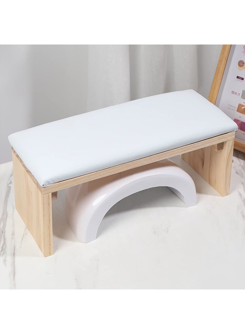 SYOSI وسادة دعم الذراع للأظافر، حامل يد احترافي لتجميل الأظافر مع إسفنجة ناعمة وجلد ميكروفايبر، قاعدة خشبية صلبة دعم ذراع غير قابلة للانزلاق لمتخصصي الأظافر ومستلزمات الصالون، أبيض - Image 1