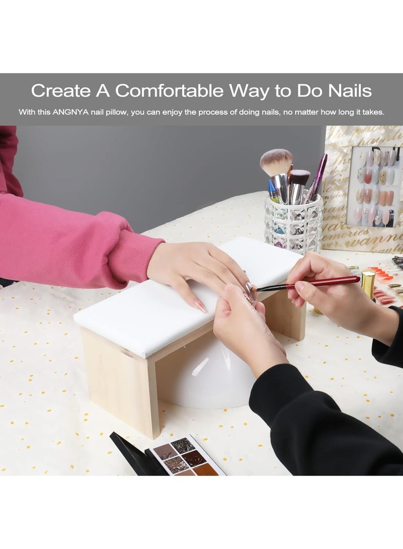 SYOSI وسادة دعم الذراع للأظافر، حامل يد احترافي لتجميل الأظافر مع إسفنجة ناعمة وجلد ميكروفايبر، قاعدة خشبية صلبة دعم ذراع غير قابلة للانزلاق لمتخصصي الأظافر ومستلزمات الصالون، أبيض - Image 2