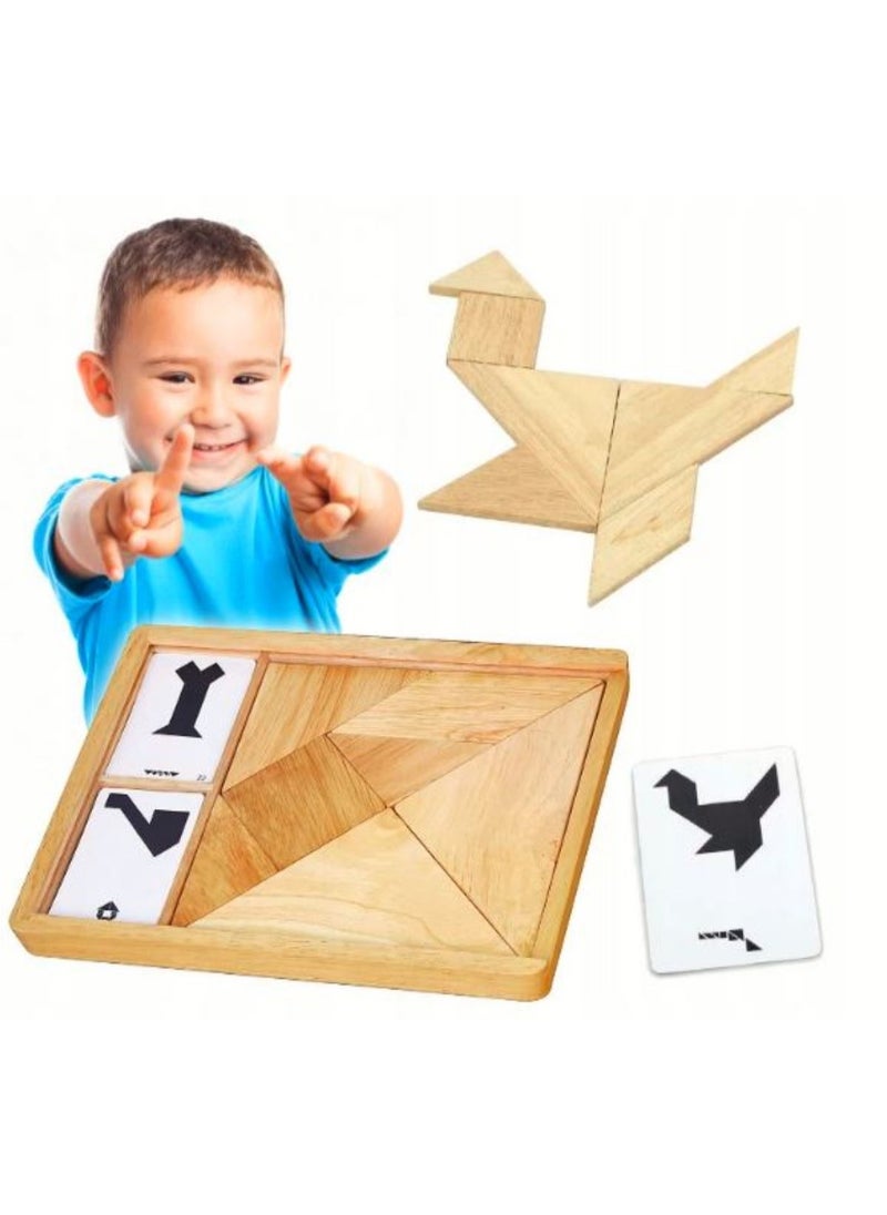 VIGA - Educational Wooden Tangram Set with Challenge Cards - Image 1