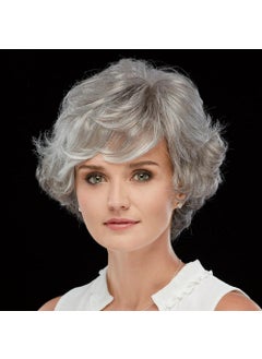 Wiwige Short Curly Fluffy Wig Silver Mixed Brown Layered Messy Shaggy Synthetic Hair Wig for Women Old Lady 