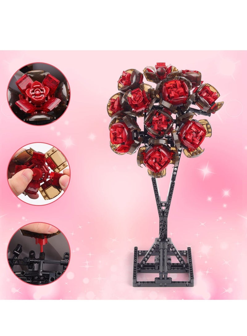 XiuWoo Flower Bouquet Building Block Kits Artificial Flowers Botanical Collection Mini Toys for DIY Gift Rose Decoration - Image 2