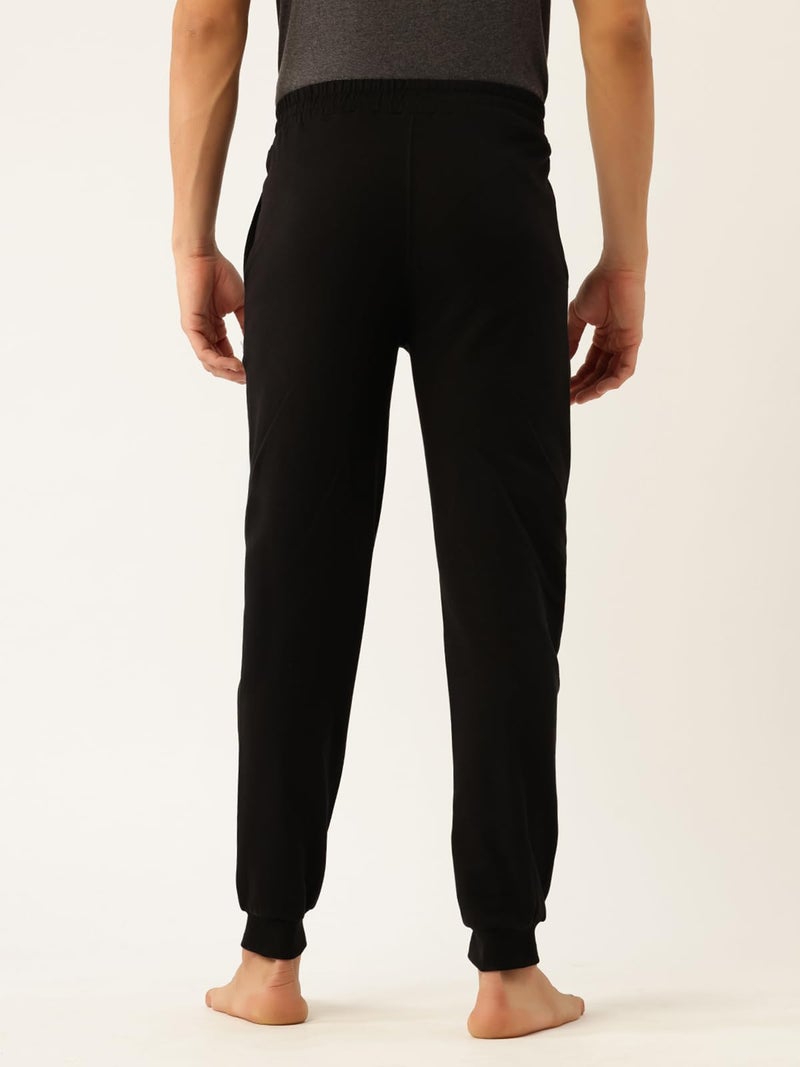 John Players Men s Cotton Joggers with Ribbed Front Panel & Side Pockets (JLB005M13_Black_M) - Image 2