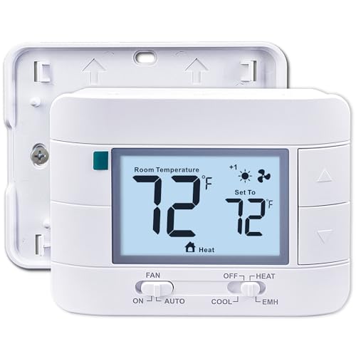 Aowel 2 Heat 1 Cool NonProgrammable Thermostat for Home Heat Pump System and Conventional SingleStage System with Room Temperature  Humidity Monitor White Backlit Screen