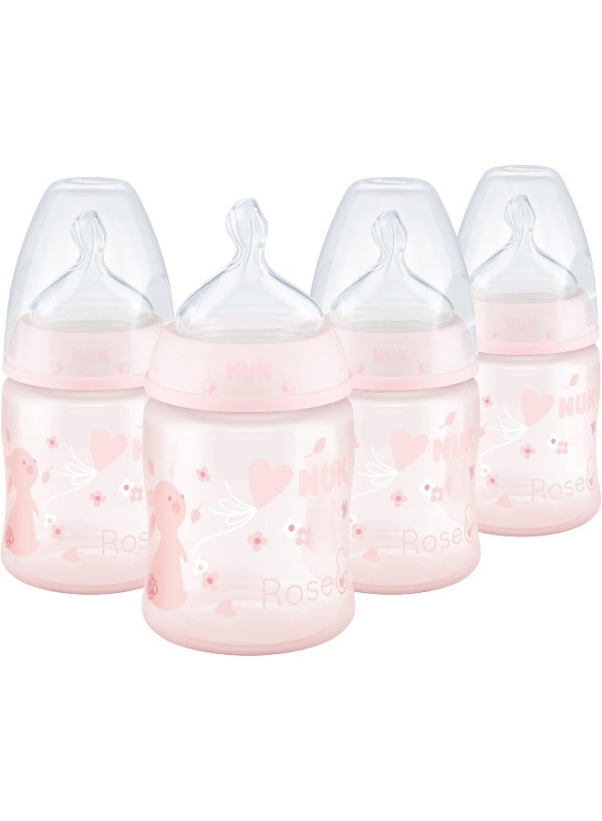 NUK Smooth Flow Anti Colic Baby Bottle, 5 oz, 4 Pack, Pink Bunnies - Image 1