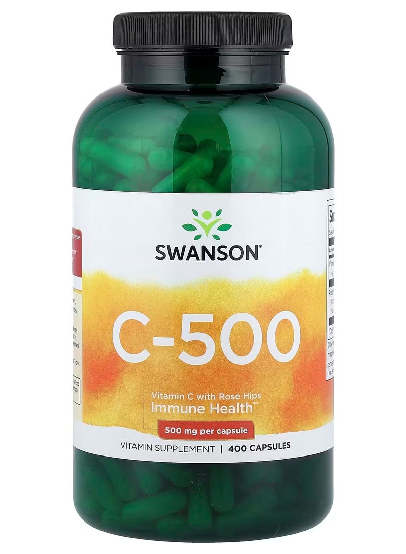 سوانسون، سي-٥٠٠، فيتامين سي مع ثمر الورد، ٤٠٠ كبسولة