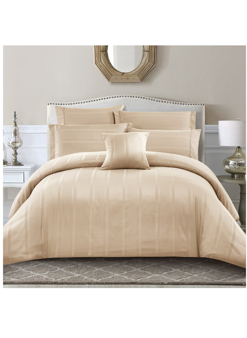 Donetella Cotton Duvet Set 7-Pcs King Size Hotel Style Bedding Set With Zipper Closure Bed Cover And Corner Ties(Without Filler),Beige  - Image 1