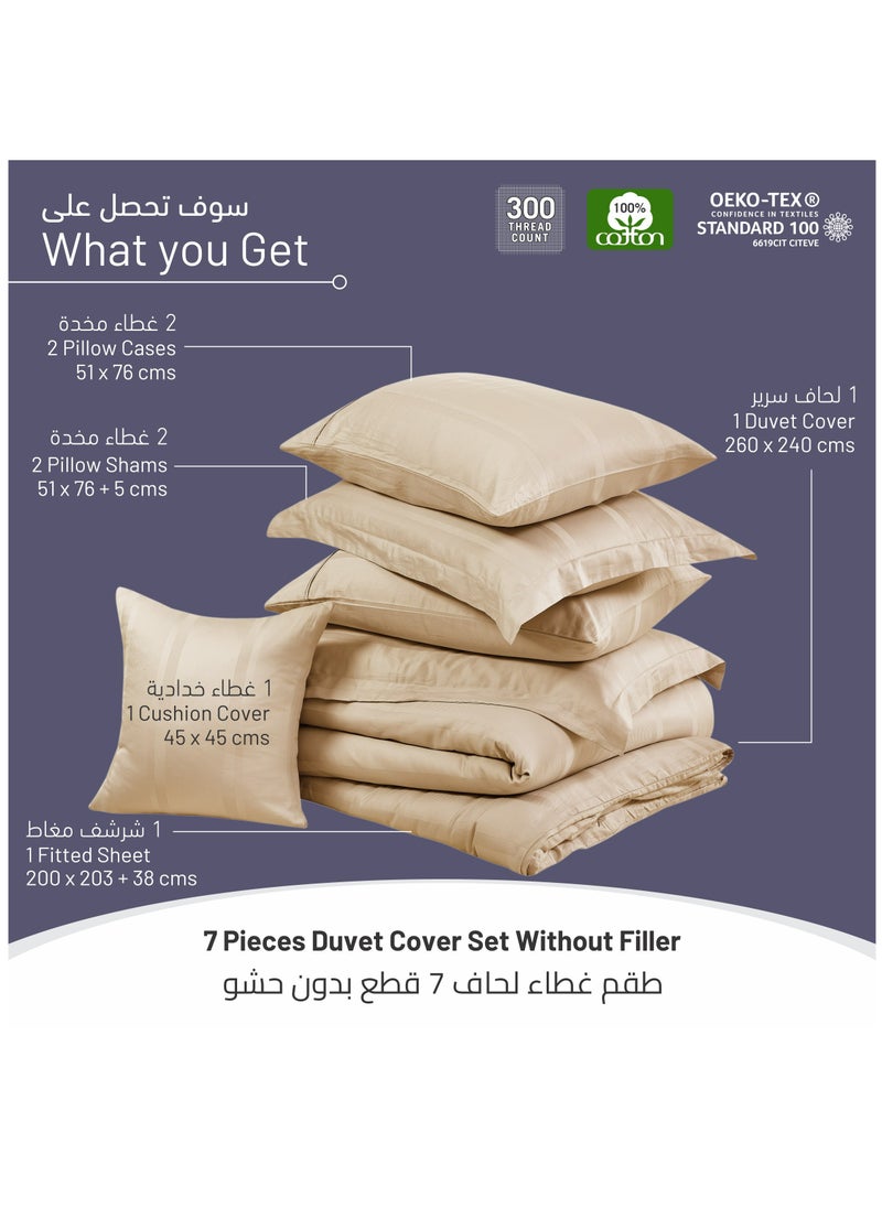 Donetella Cotton Duvet Set 7-Pcs King Size Hotel Style Bedding Set With Zipper Closure Bed Cover And Corner Ties(Without Filler),Beige  - Image 3