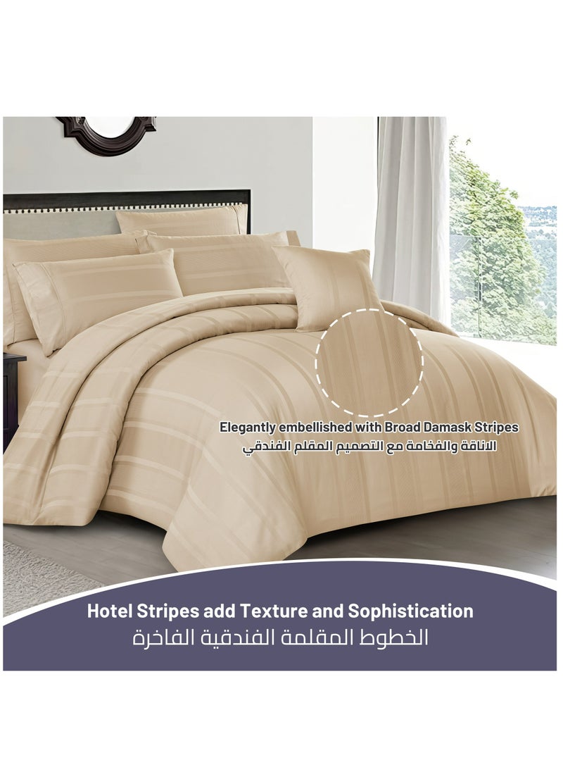 Donetella Cotton Duvet Set 7-Pcs King Size Hotel Style Bedding Set With Zipper Closure Bed Cover And Corner Ties(Without Filler),Beige  - Image 2