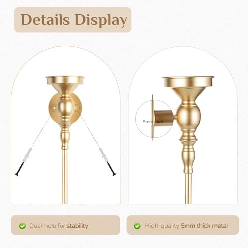Walasis Candle Sconces Gold Wall Decor: 24.4 Inch Long Wall Candle Holder for Pillar Candles - Metal Art Decoration Candle Sconces Set of 2 for Fireplace Hallway Beside TV - Image 4