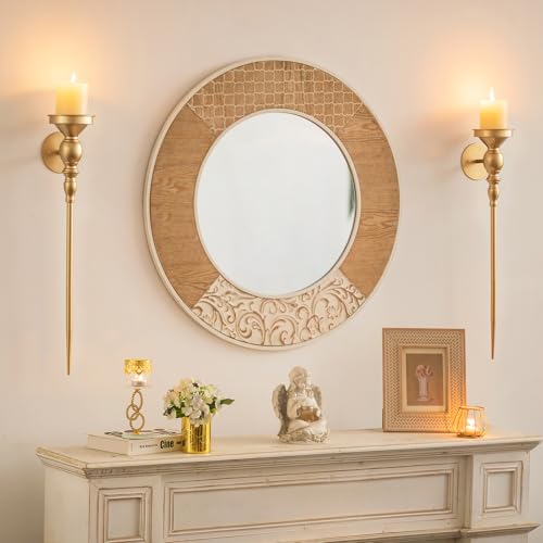 Walasis Candle Sconces Gold Wall Decor: 24.4 Inch Long Wall Candle Holder for Pillar Candles - Metal Art Decoration Candle Sconces Set of 2 for Fireplace Hallway Beside TV - Image 3