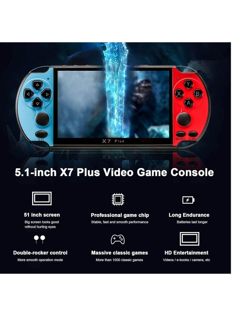 SMARTX X7 Plus 5.1 Inch Portable Handheld Game Console, 1000+ Built-in Retro Games, Dual Joystick Controls, 8GB Storage, MP5 Multimedia Player, TV Output Support, Rechargeable Gaming Device for Kids & Adults - Image 4