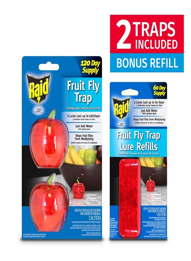 RAID Fruit Fly Traps for Indoors by Raid | 2 Lures + 2 Refills | Effective Fruit Fly Trap for Indoor Use | Fruit Fly Killer & Gnat Traps for House Indoor | Easy to Use & Safe Food-Based Lure Fly Catcher - Image 3