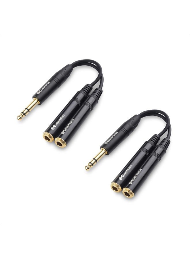 Cable Matters 2-Pack TRS Male to 2X TRS Female 1/4 Splitter Cable (1/4 Inch Headphone Splitter Cable) in Black - 0.2m / 6 Inches - Image 1