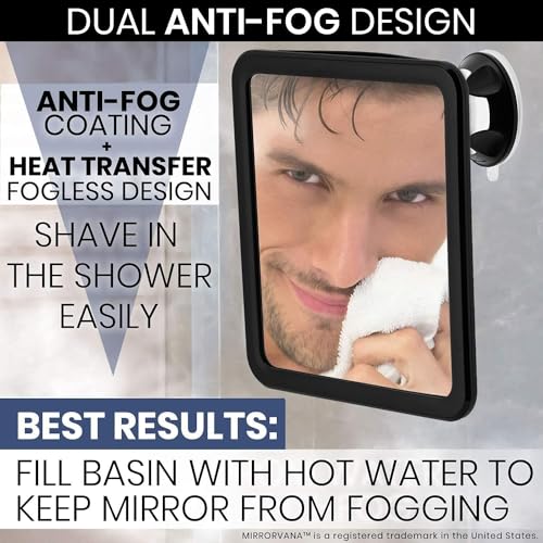 MIRRORVANA Fogless Shower Mirror for Shaving with Upgraded Suction, Dual Anti Fog Design, Shatterproof Surface & 360° Swivel, 8" x 7" - Image 2