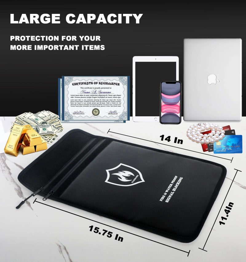 Tusirgre 6200Â°F Upgraded Fireproof Document Bag, 15.7" x 11.4" Faraday Bag, Water Resistant Fireproof Money Bag with Zipper, 18 Layers of Heat Insulated Materials, RFID Blocking Bag, Anti-Theft Anti-Tracking - Image 5