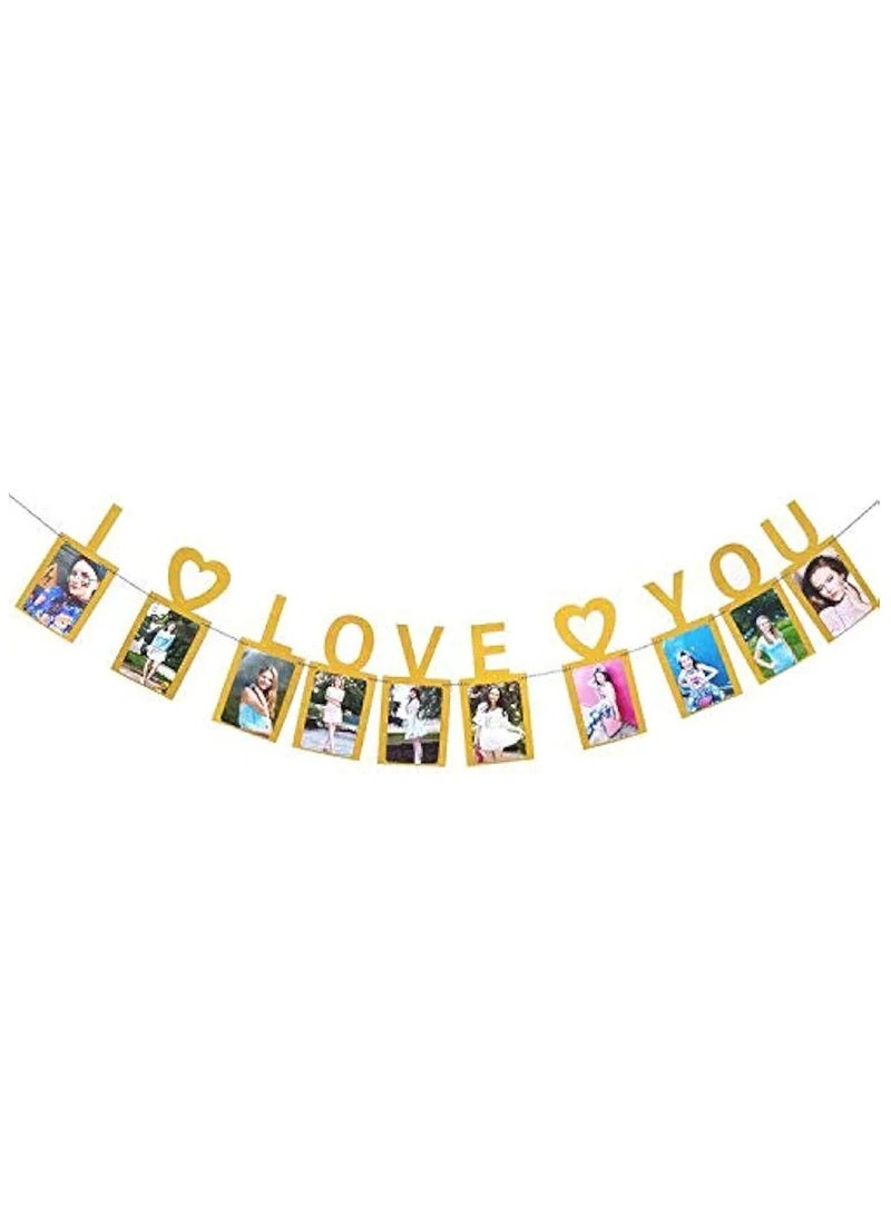I Love You Photo Banner,Valentine's Day,Wedding Engaged,Bridal Shower, Bachelor Party Decoration Supplies, Gold - Image 1