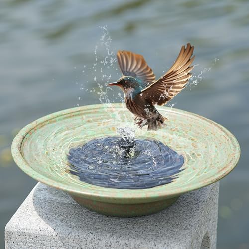 HOUYANG Solar Fountain Bird Bath Metal Bird Bath Bubbler Outdoor Bird Bath Bowl for Outdoors Garden Patio Decor - Image 1