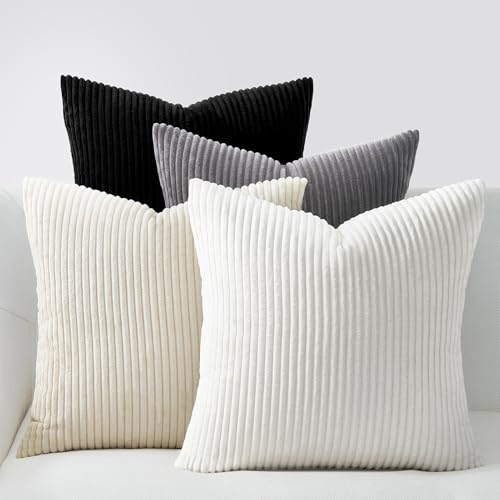 Topfinel Decorative Throw Pillow Covers Cushion CasesSet of 4 Soft Velvet Modern DoubleSided DesignsMix and Match for Boho Farmhouse Fall Home Decor26x26 inch WhiteBlack - Image 1