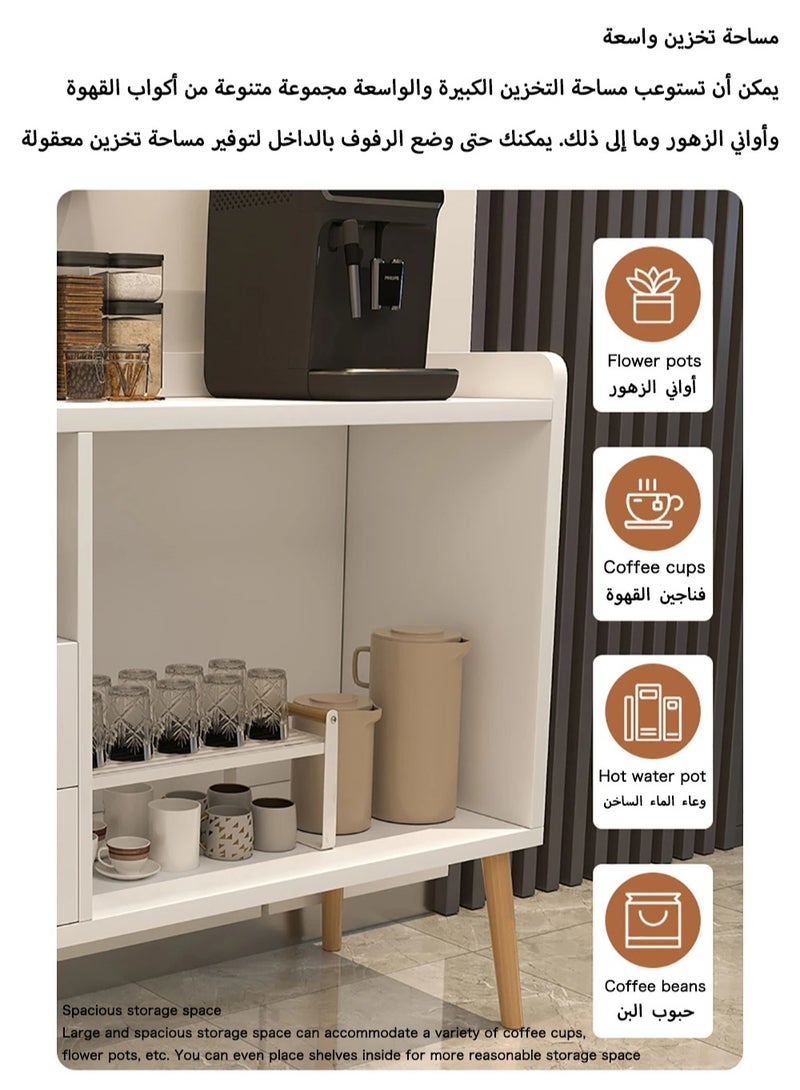 Generic Spacious Cabinet Nice Coffee Corner Useful In The Living Room Office Or School You Can Add A Coffee Machine A Water Kettle Some Nuts Chocolate Pastries Cups And Mugs Thermoses To Keep Coffee Or Tea Hot Add A Vase Add Some Fruits Herbal Tea Storage Boxes Sugar Boxes And Even Coffee Capsules In The Drawers You Can Store Fresh Coffee Or Stirring Spoons Large Storage Capacity With A Distinctive And Elegant Modern Design White Color - Image 3