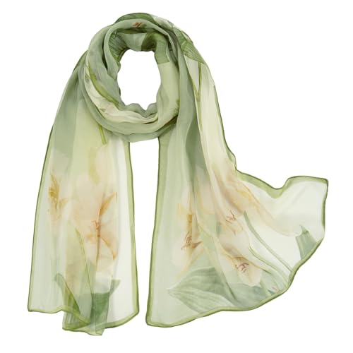 E-Clover Floral Scarf for Women Lightweight Green Flower Chiffon Sheer Scarf Fashion Chiffon Shawl Wraps - Image 1