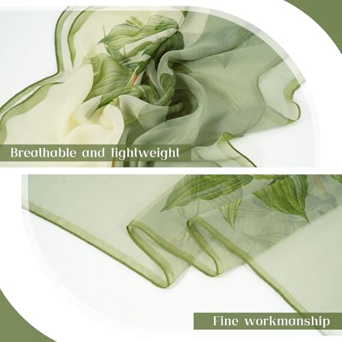 E-Clover Floral Scarf for Women Lightweight Green Flower Chiffon Sheer Scarf Fashion Chiffon Shawl Wraps - Image 2