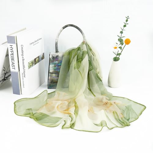 E-Clover Floral Scarf for Women Lightweight Green Flower Chiffon Sheer Scarf Fashion Chiffon Shawl Wraps - Image 4