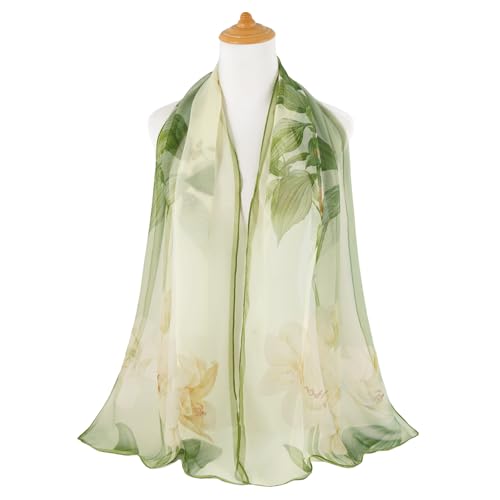 E-Clover Floral Scarf for Women Lightweight Green Flower Chiffon Sheer Scarf Fashion Chiffon Shawl Wraps - Image 3